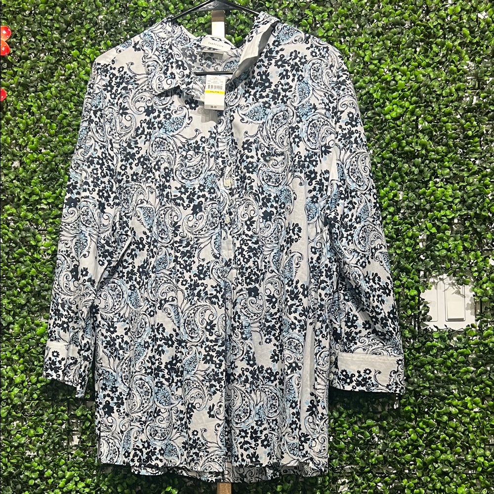 Van Heusen RT: $56 White Floral Print Men's White Shirt size XXL 100% Cotton - Picture 5 of 9